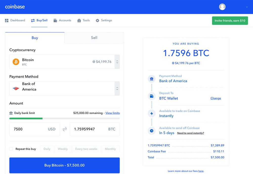 fee for sending bitcoin from coinbase to binance